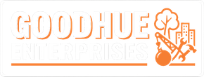 Goodhue Minerals logo with orange text and mineral/mining icons on white background