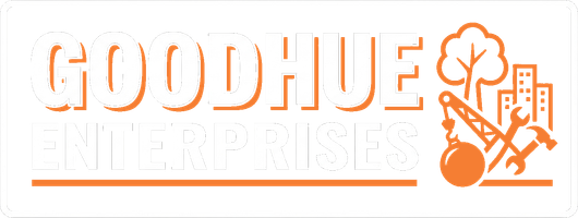 Goodhue Minerals logo with orange text and mineral/mining icons on white background