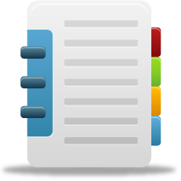 Notebook icon with blue, red, green, and yellow tabs.