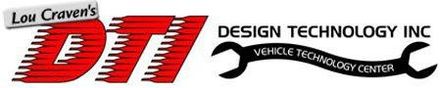 Lou Craven's DTI Design Technology Inc. logo with red DTI text and black vehicle technology center tagline