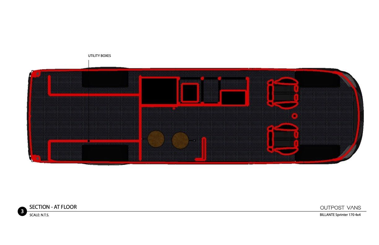 A drawing of the bottom of a red bus