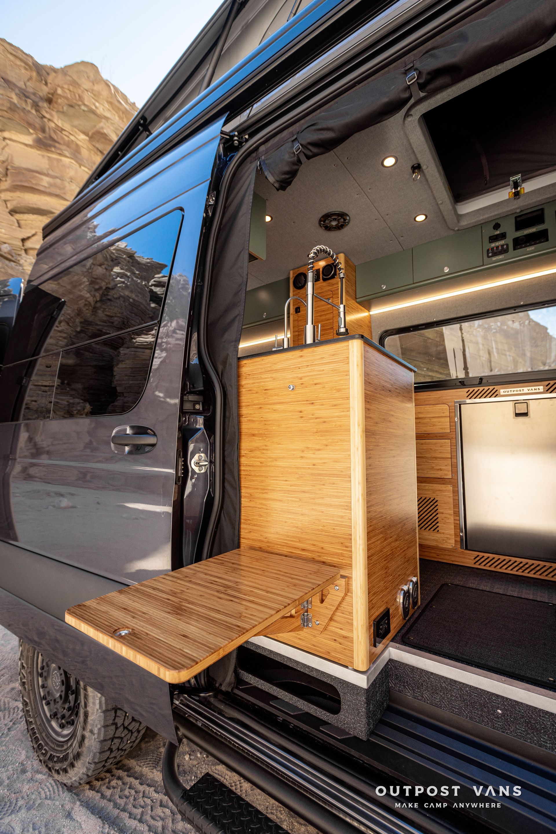 campervan drop down table bamboo