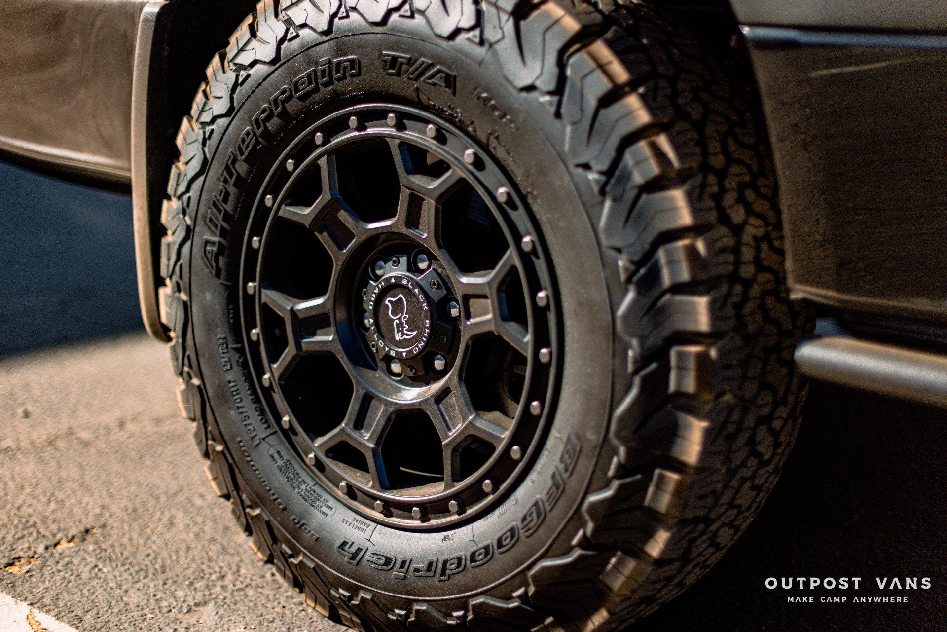 A close up of a tire on a truck.