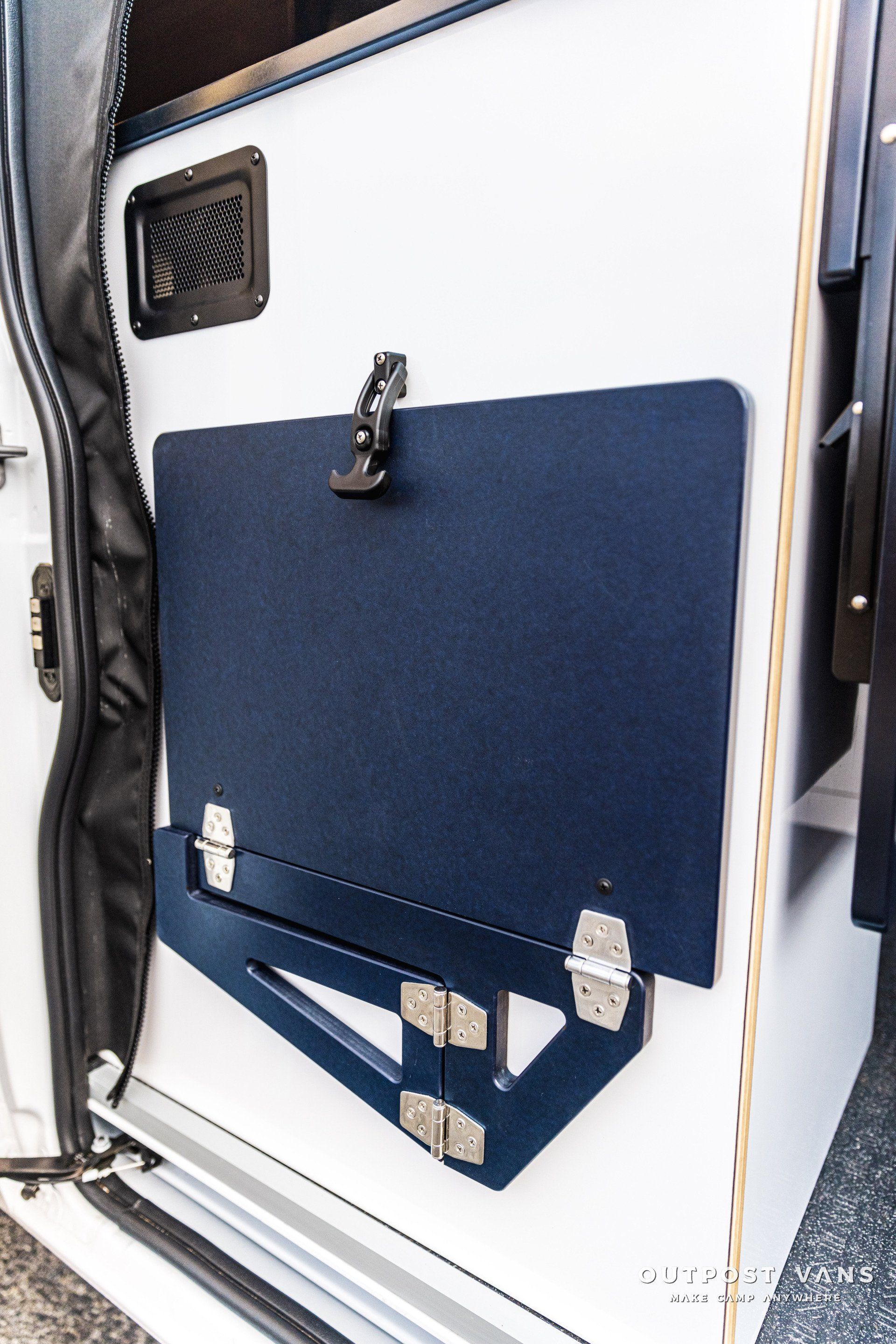 a blue and white door with a lock on it