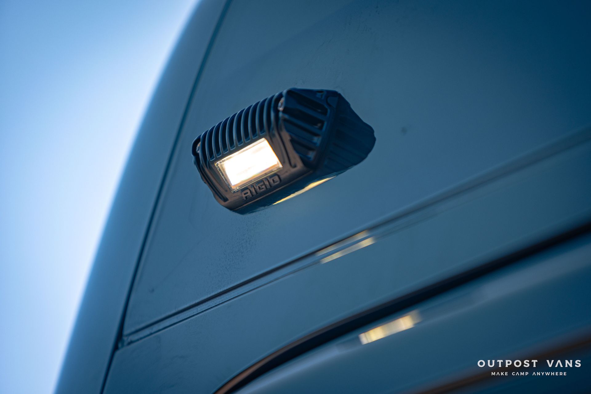 a close up of a light on the side of a van .