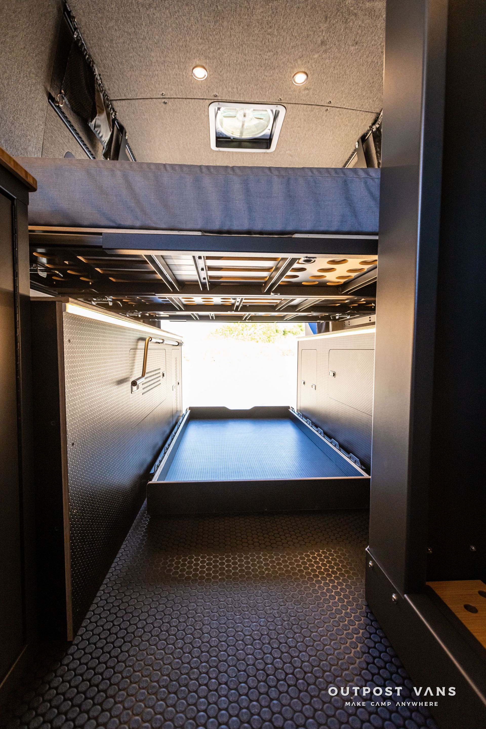A room with a bed and a pool in it