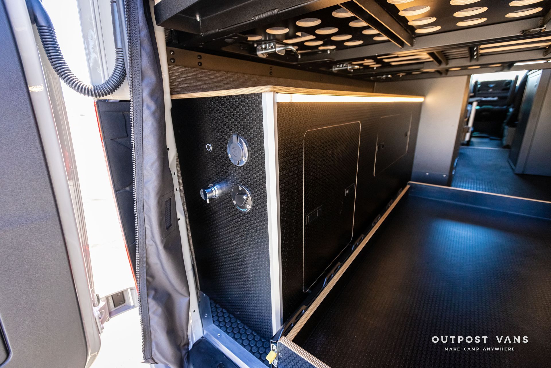 A picture of the inside of a camper van taken by outpost vane