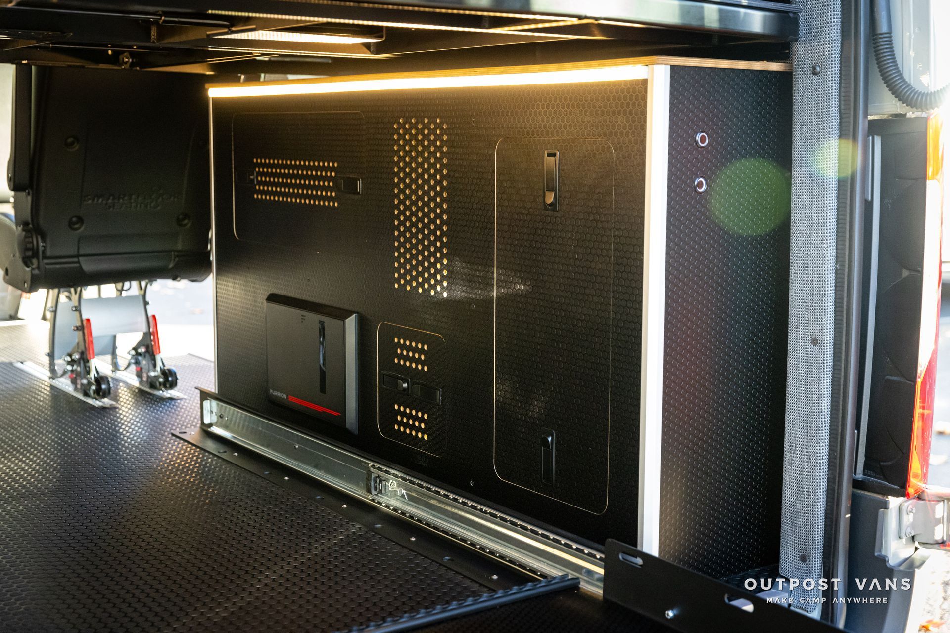 a picture of the inside of a van with the words district vans on the bottom