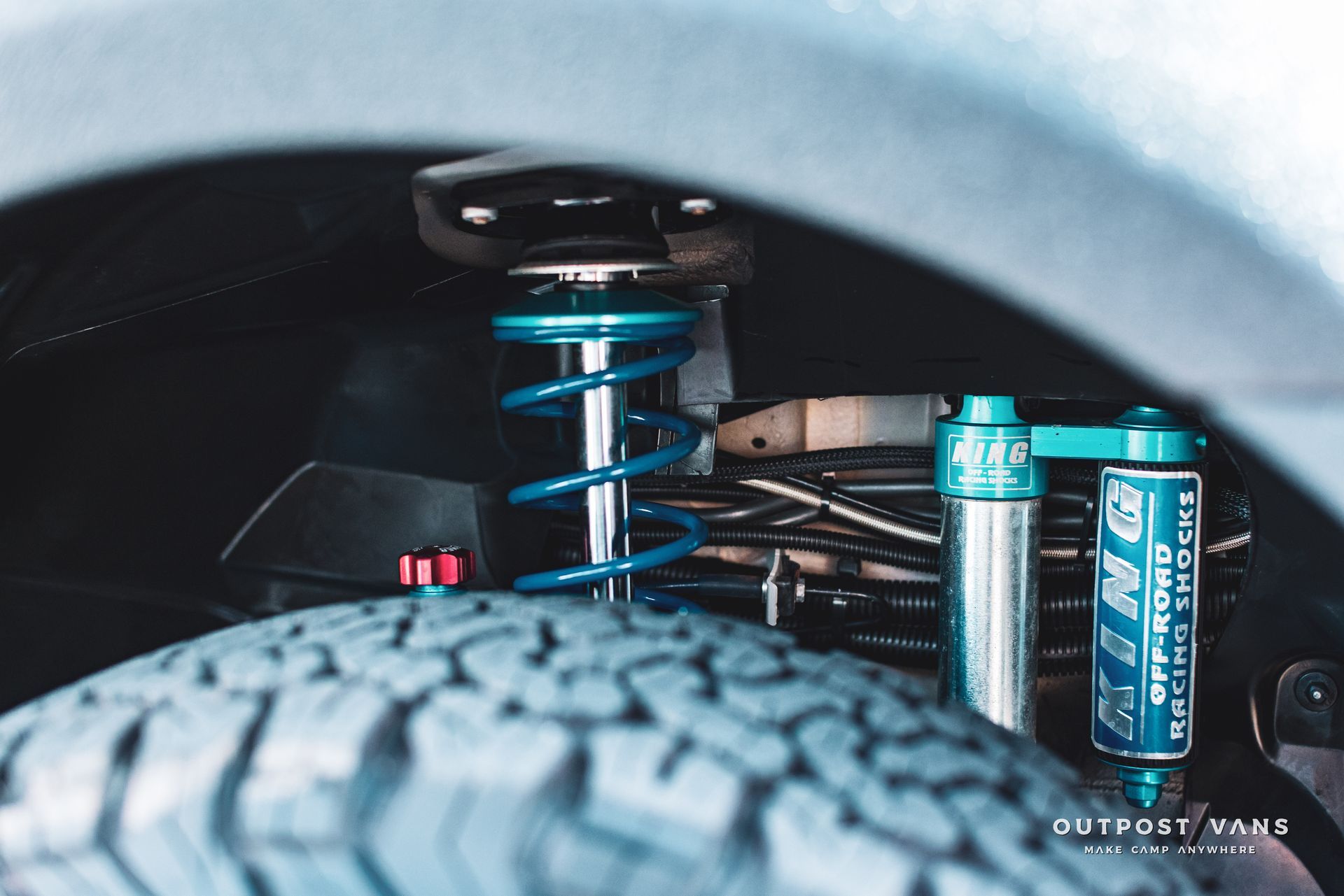 A close up of a suspension system on a car