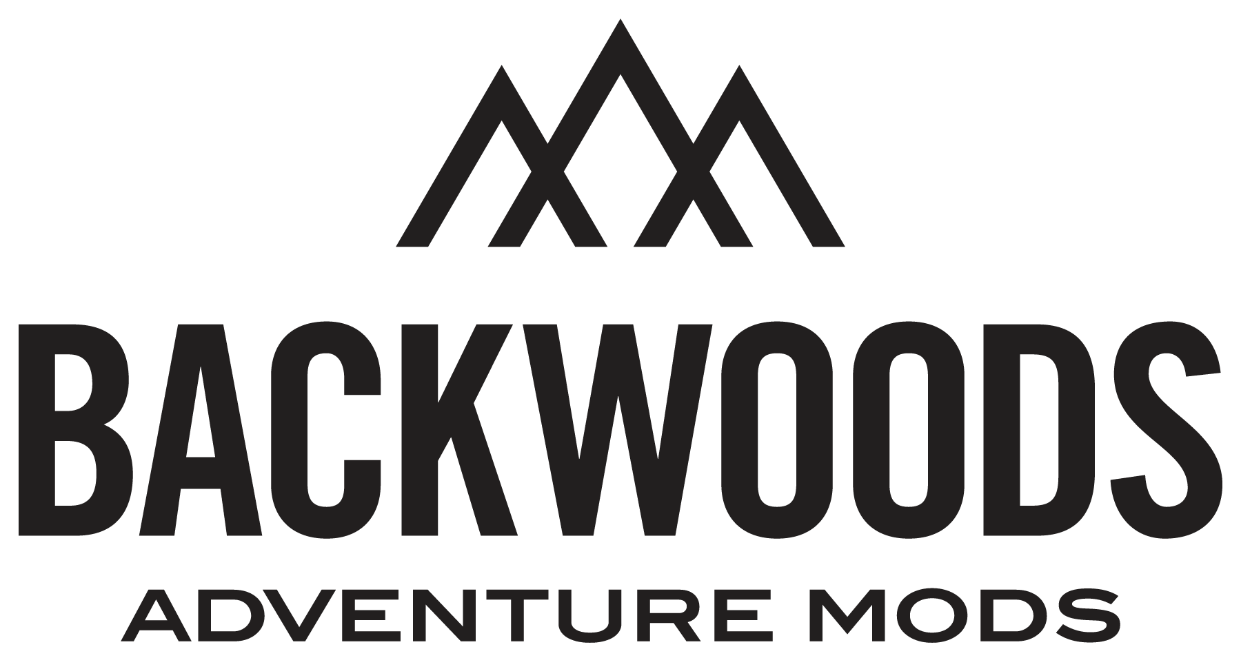 A black and white logo for backwoods adventure mods.