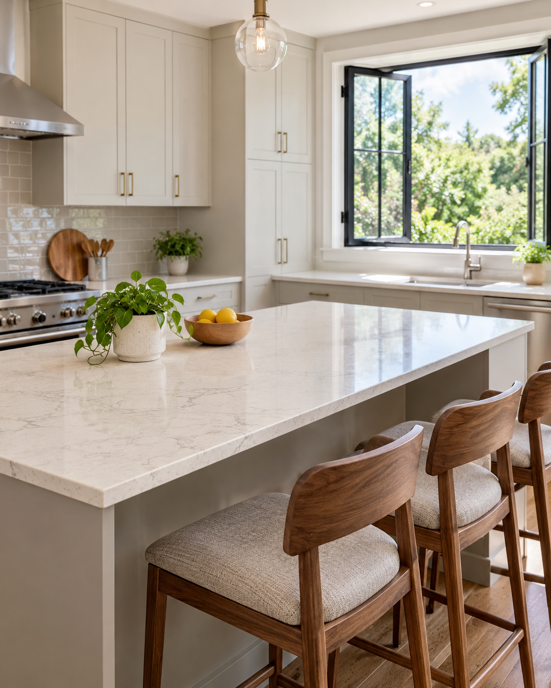 Clean residential kitchen surface illuminated by natural window light.