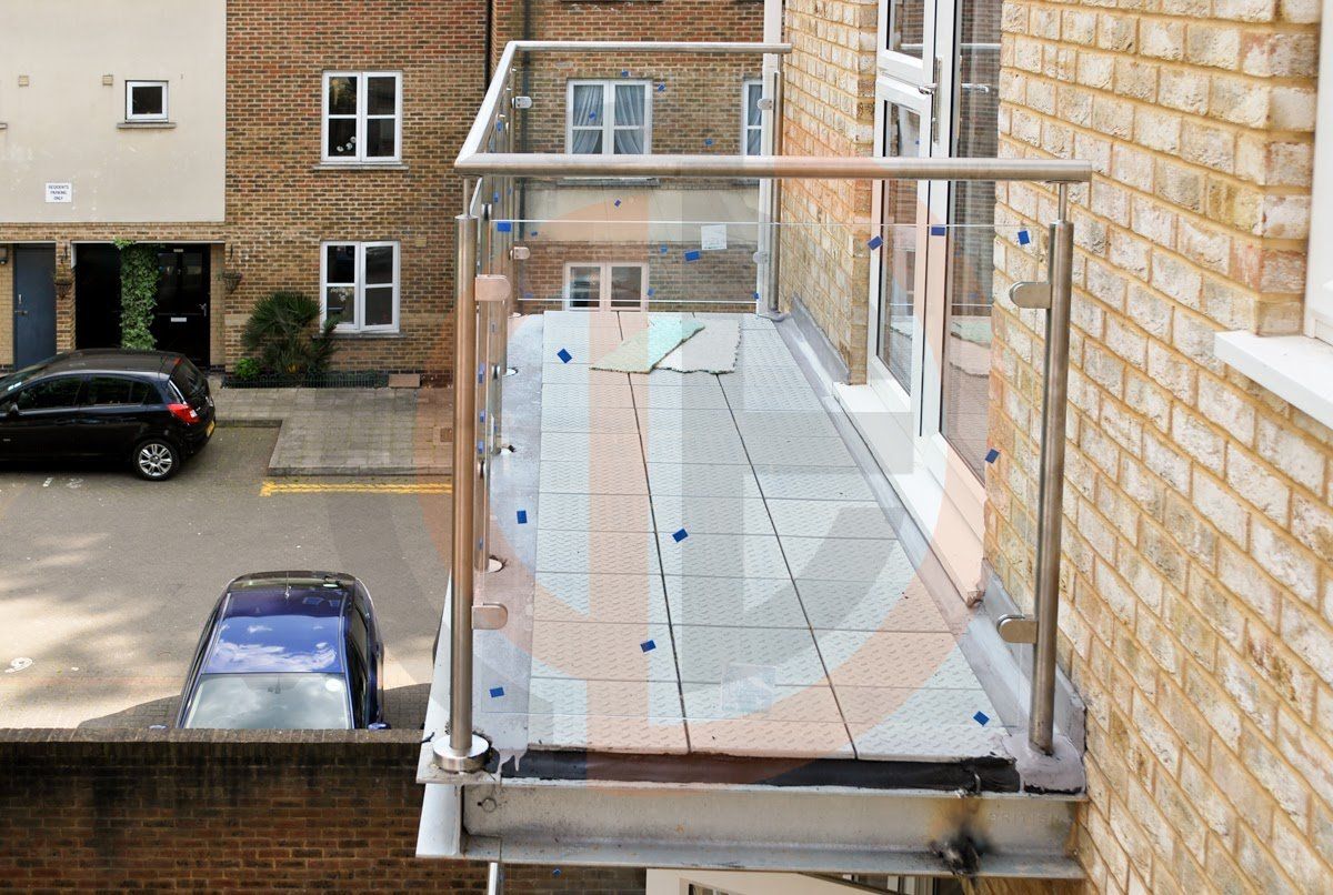 Balcony railings with glass panels