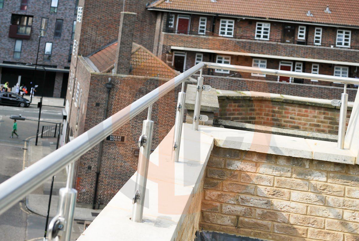 Close-up of white handrail corner