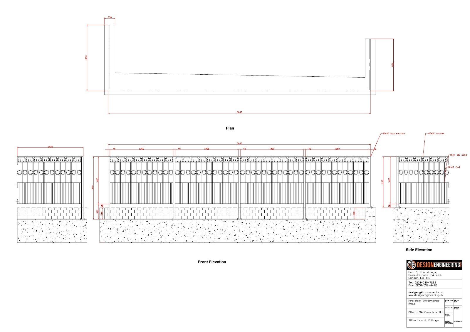 CAD design of railings for Whitehorse Road full image
