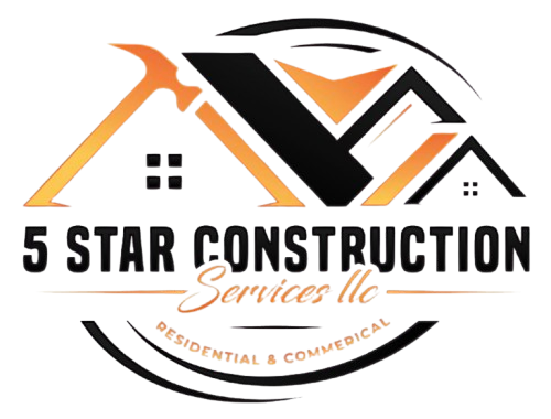 5 Star Construction Services LLC logo in black, orange, and white with a house and roof design