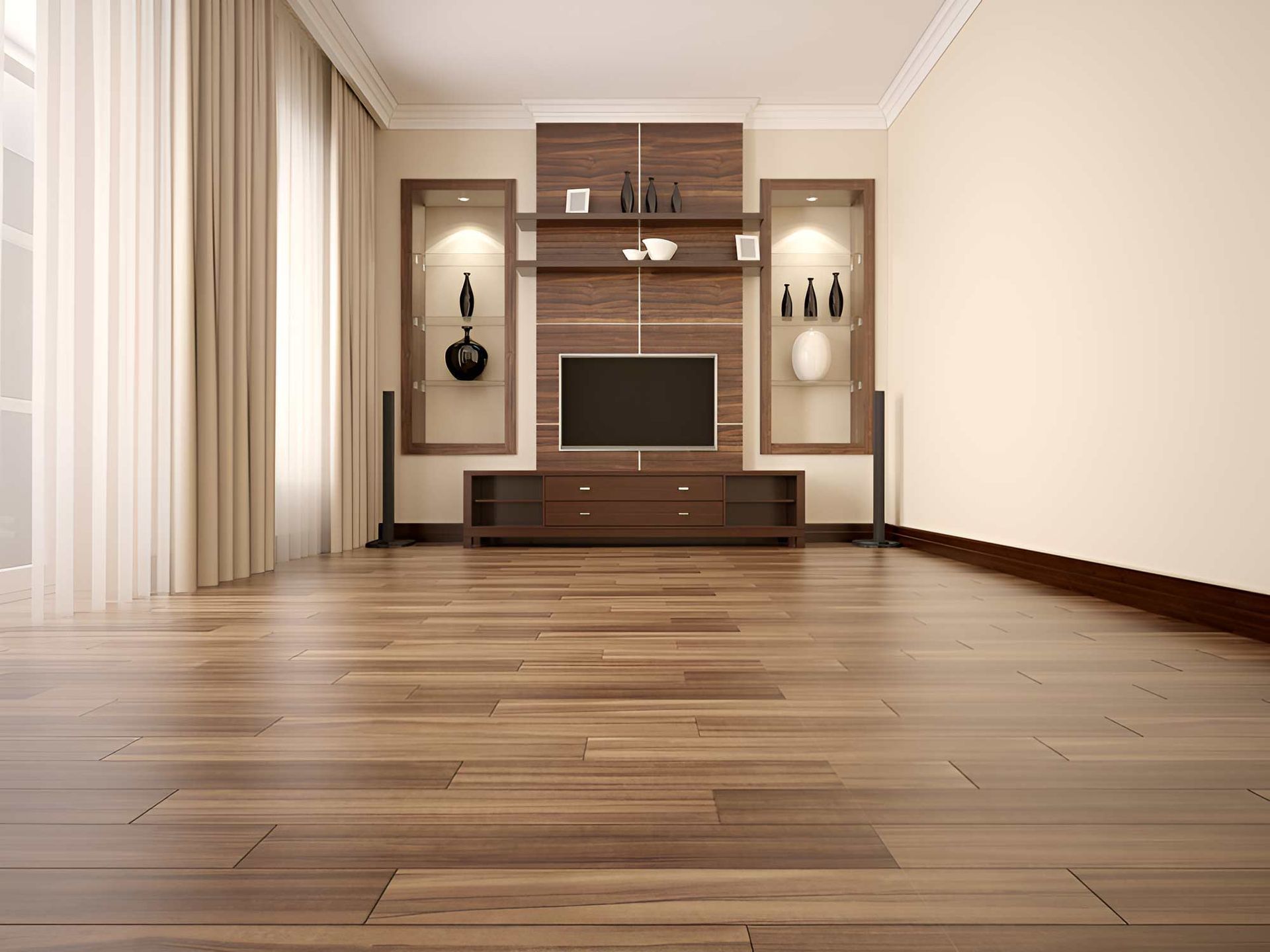 A Spacious Living Room With A Wooden Floor And A Flat-screen TV — Flooring Direct Mid North Coast in Wauchope, NSW