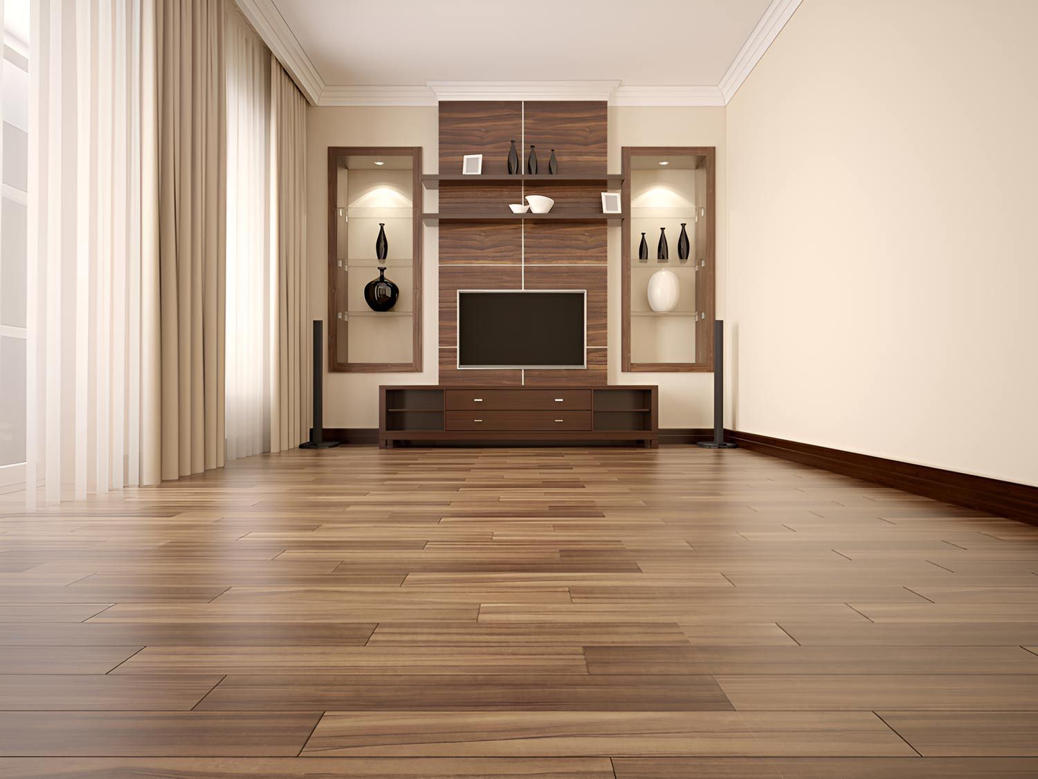 Living Room With A Wooden Floor And A Flat-screen TV — Flooring Direct Mid North Coast in South West Rocks, NSW 