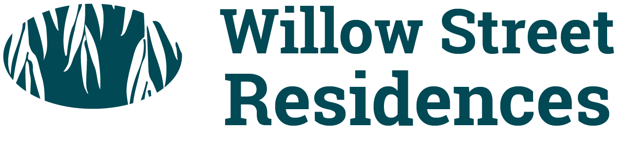 Willow Street Residences logo in teal text with stylized leaf design