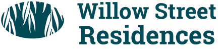 Willow Street Residences logo in teal text with stylized leaf design