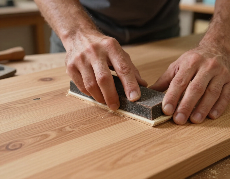 Dettaglio della lavorazione artigianale di un pannello in legno