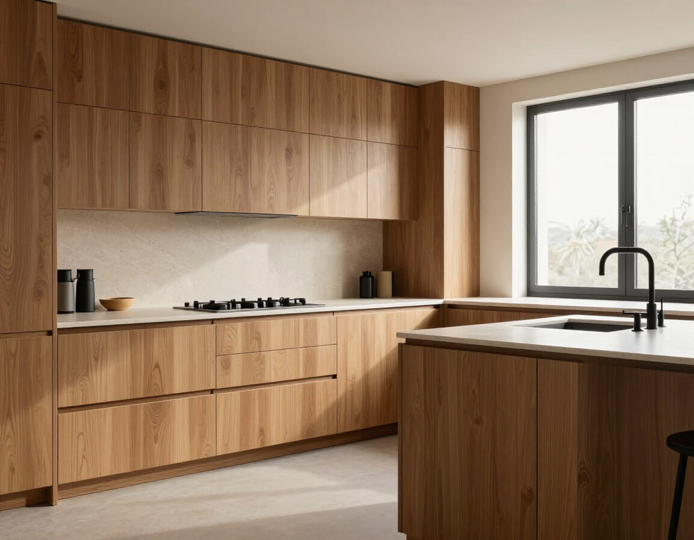 Cucina su misura in legno con dettagli in nero opaco