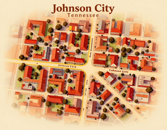 Map area representing Johnson City, TN and surrounding service region.
