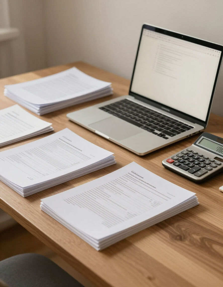 Organized desk with individual tax return documents ready for preparation in Johnson City, TN.