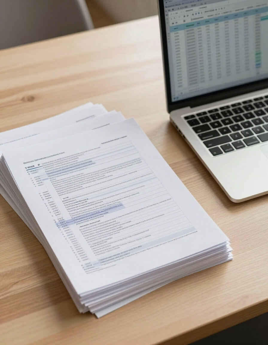 Organized tax documents and laptop at A to Z Bookkeeping and Tax office in Johnson City.
