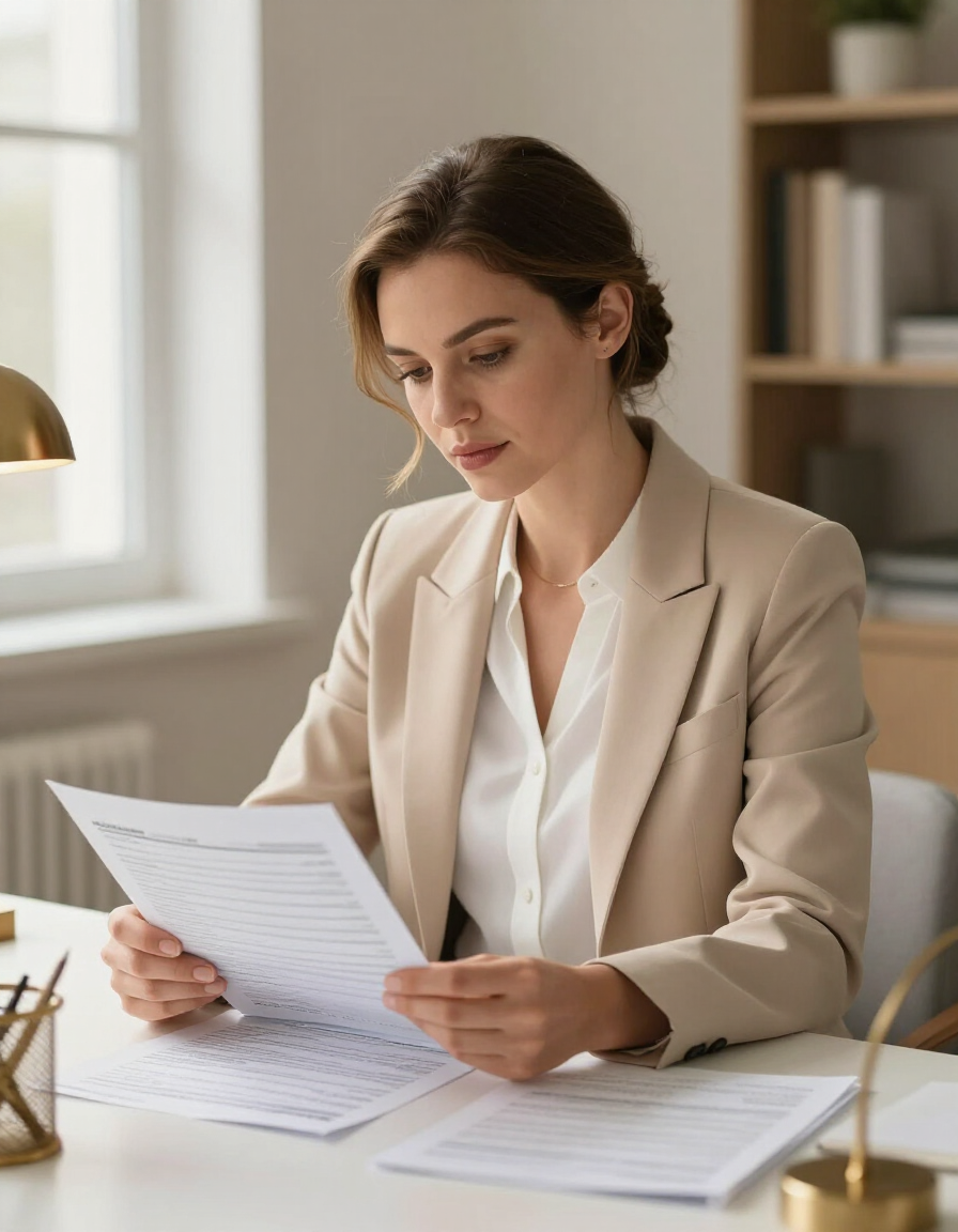 Tax preparer reviewing individual tax documents at an organized Johnson City office desk.