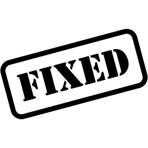 A black and white stamp with the word fixed written inside of it.