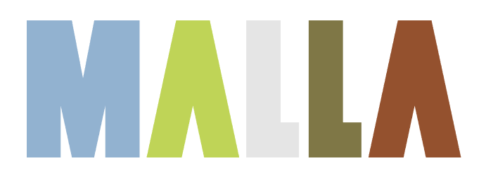 Colorful “MALA” wordmark in blue, lime green, gray, olive, and brown