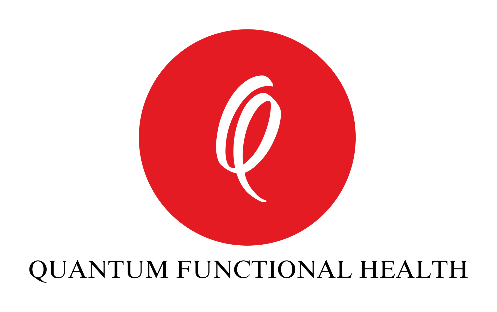 Quantum Functional Health logo: red circle with white stylized Q above black text.
