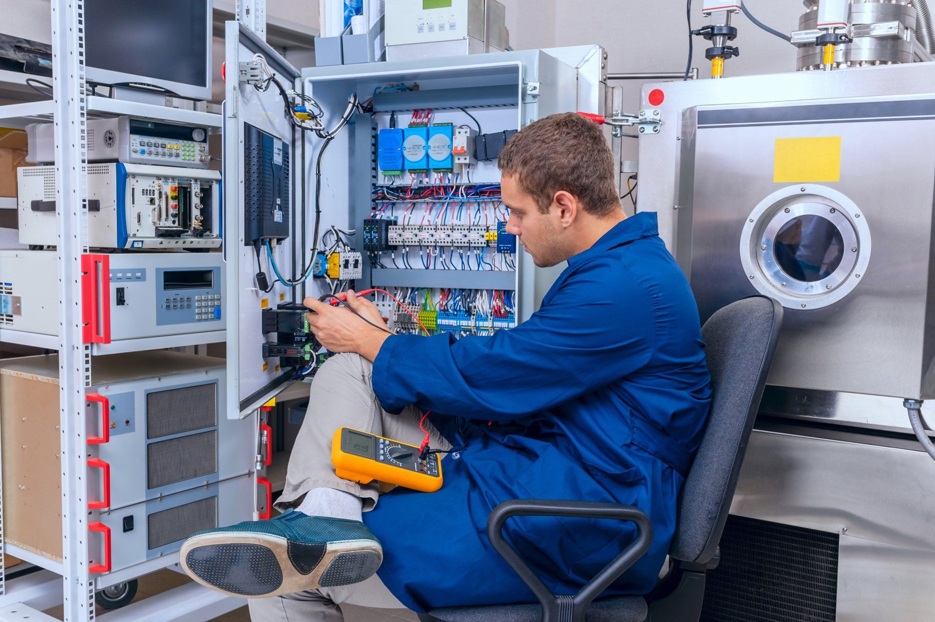 Technician holding a electrical tester