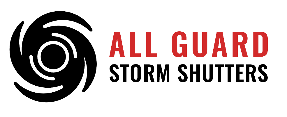 All Guard Storm Shutters logo with black swirl icon and red-and-black text