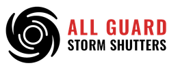 All Guard Storm Shutters logo with black swirl icon and red-and-black text