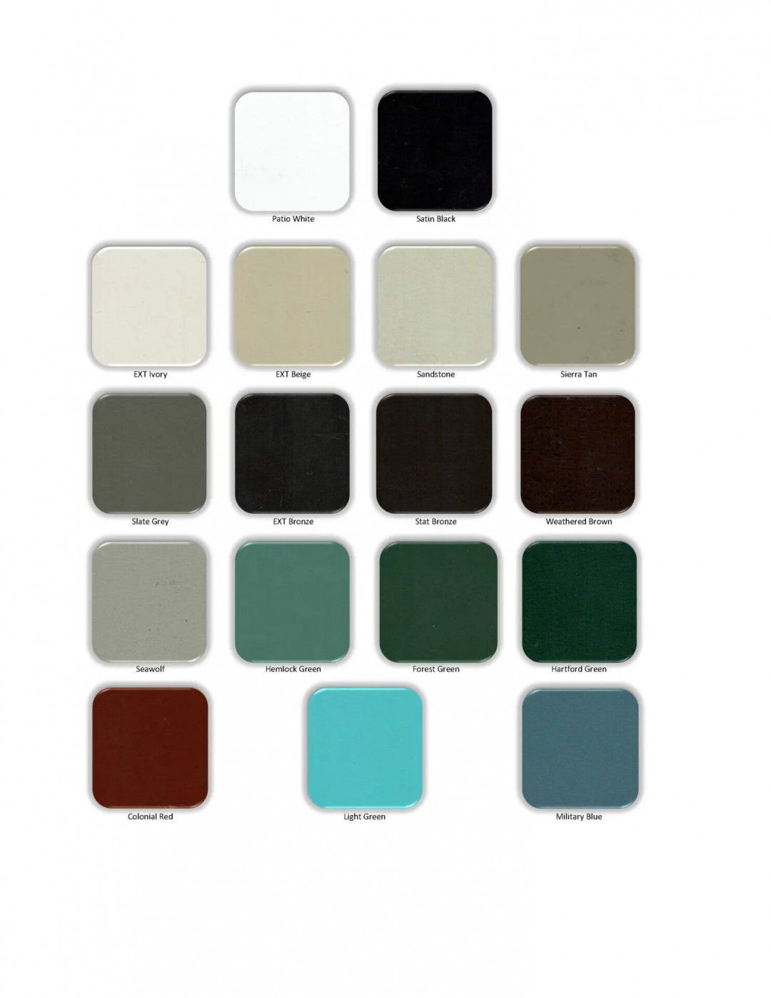 A color palette grid showing 17 small squares in various neutral, green, blue, and brown shades arranged in rows.