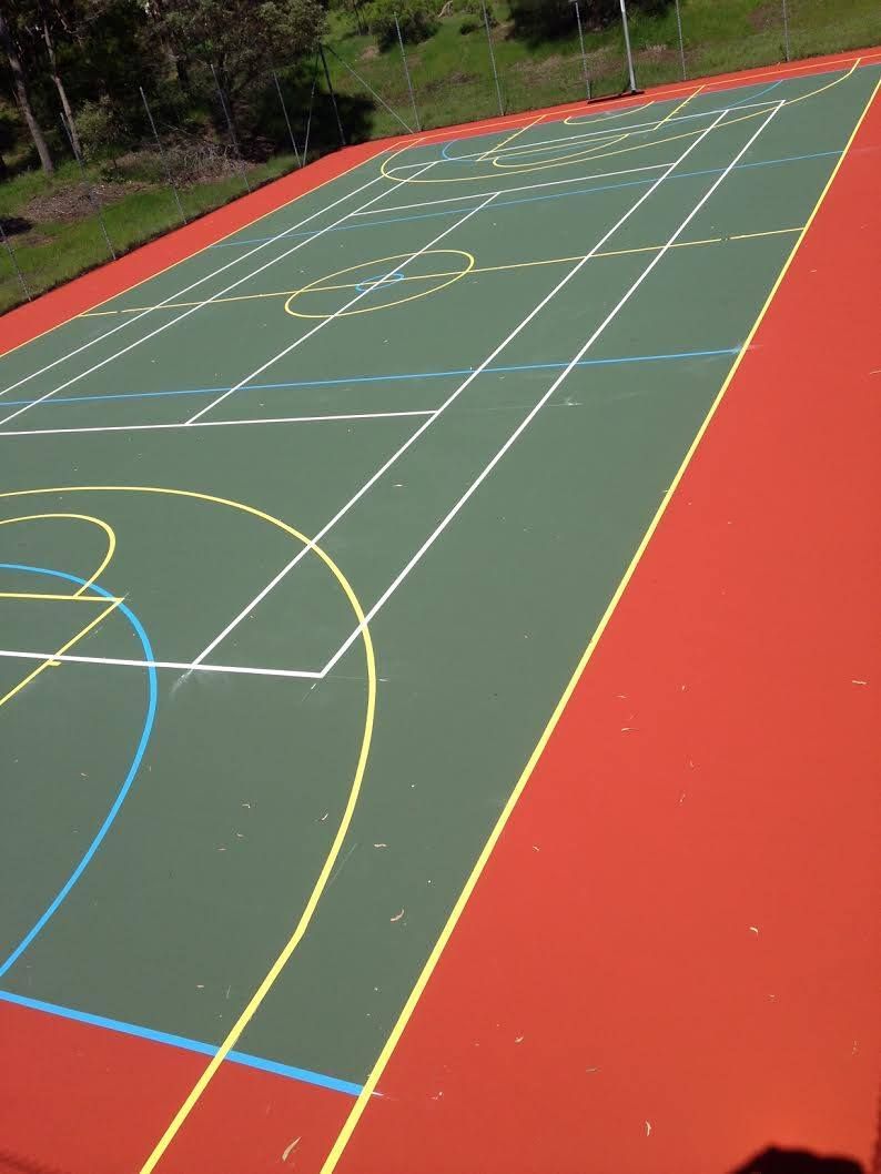Green and Red Basketball Court with a Yellow Line — Queensland, Australia — Jordin Sports Constructions