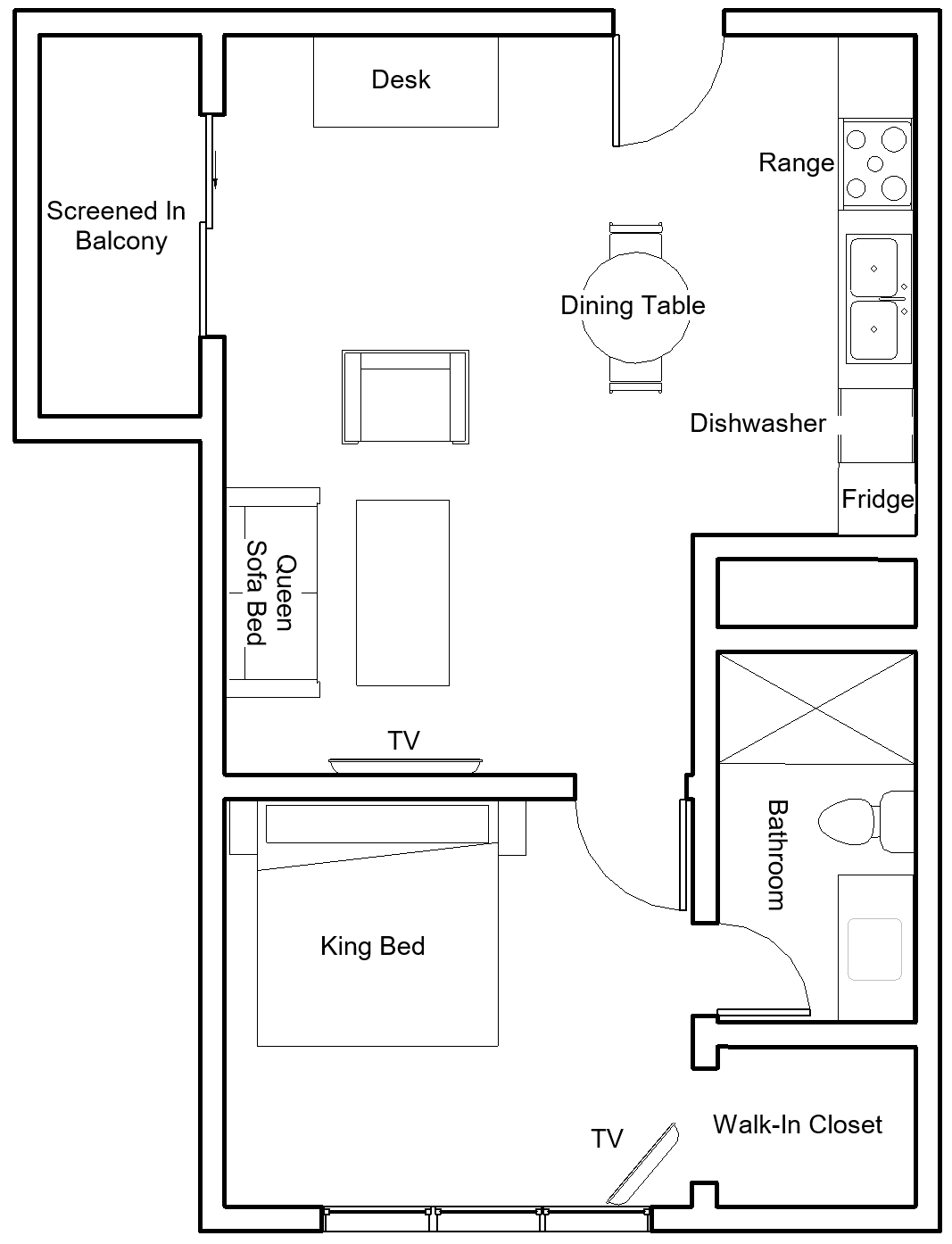 Black-and-white floor plan of a home interior with labeled rooms and hallways
