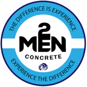 A logo for 2 men concrete that says the difference is experience