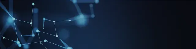 Abstract blue digital network on dark background with glowing connected nodes and lines