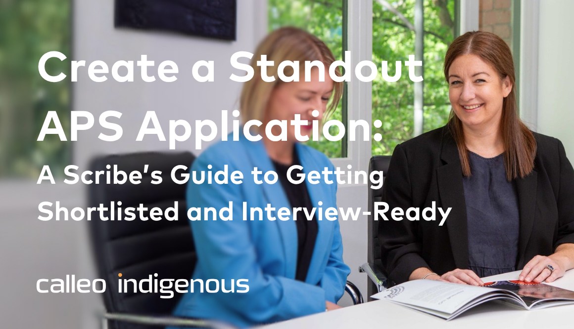 Two women in blue and black blazers at a desk with text: “Create a Standout APS Application”