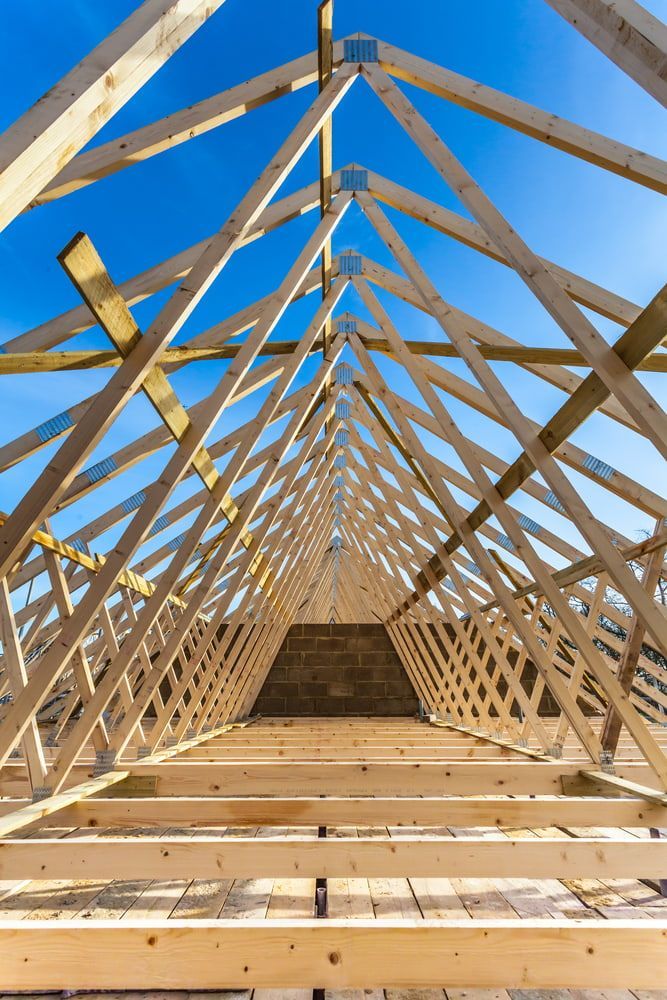 Looking Up At The Roof Of A Building Under Construction — Hitek Frame & Truss In Dubbo, NSW
