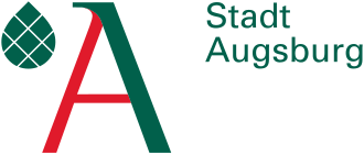 Stadt Augsburg-Logo mit grünem Blattsymbol und stilisiertem rot-grünem „A“ auf weißem Hintergrund