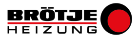 BRÖTJE HEIZUNG-Logo in Schwarz und Rot mit einem roten Kreissymbol