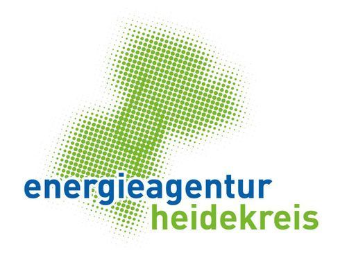 Logo für die Energieagentur Heidekreis in Blau und Grün mit einer gepunkteten grünen Grafik
