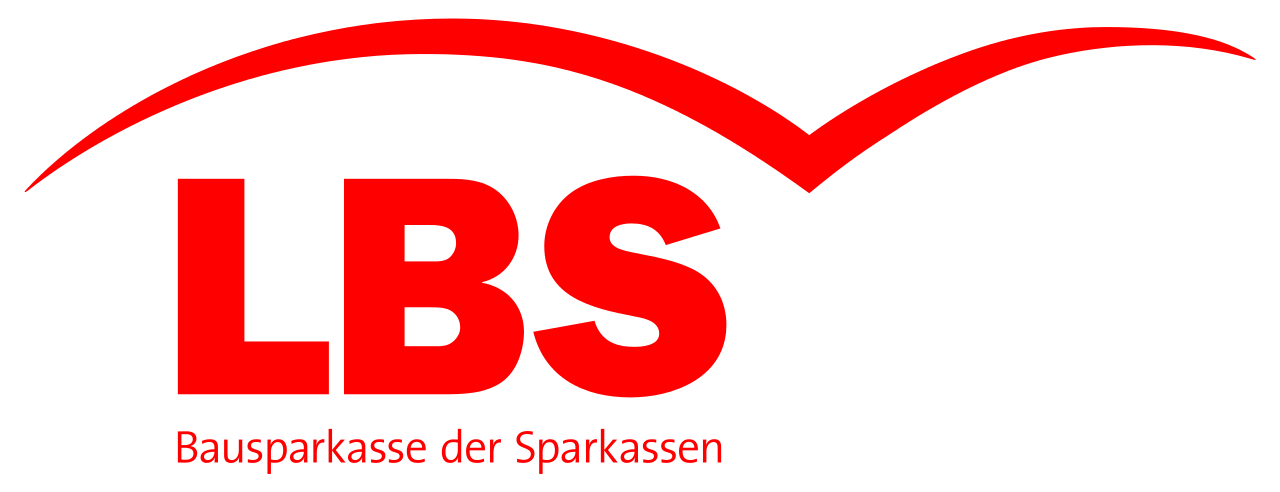 Rotes LBS-Logo mit einer roten Dachlinie und dem kleinen Schriftzug „Bausparkasse der Sparkassen“ auf weißem Hintergrund