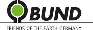 Logo für BUND Friends of the Earth Deutschland mit grünem Kreis und schwarzem Text