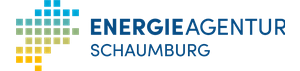 Logo der Energieagentur Schaumburg mit blauem Text und einem Mosaikquadrat-Symbol in Türkis, Grün und Gelb.