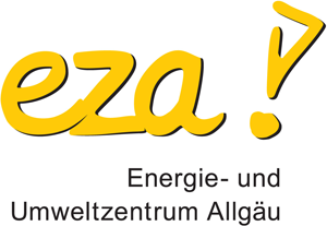 Yellow “eza!” logo with black text “Energie- und Umweltzentrum Allgäu” underneath