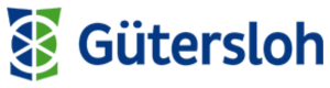 Gütersloh-Logo mit blauer Schrift und einem grün-blauen geometrischen Emblem auf weißem Hintergrund